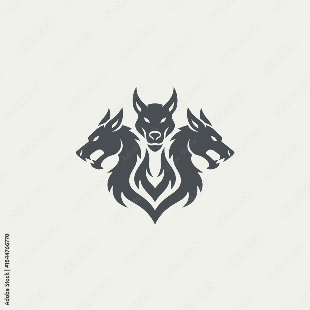 Fototapeta premium Three headed dog mythical creature logo design.