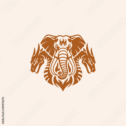 Mythical Creature Elephant With Dragon Heads Logo Design.