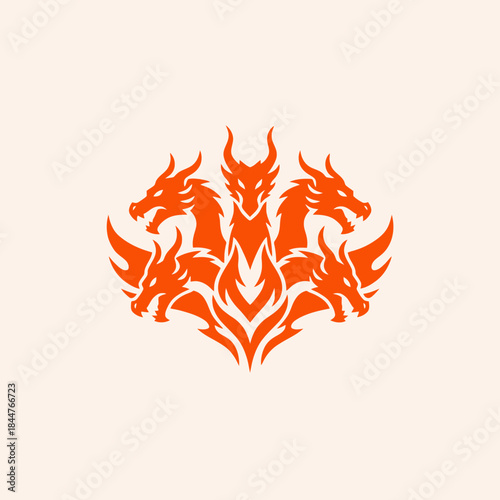 Mythical Multi Headed Dragon Emblem Design.