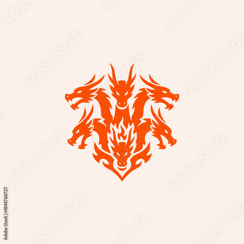 Mythical MultiHeaded Dragon Emblem Design.