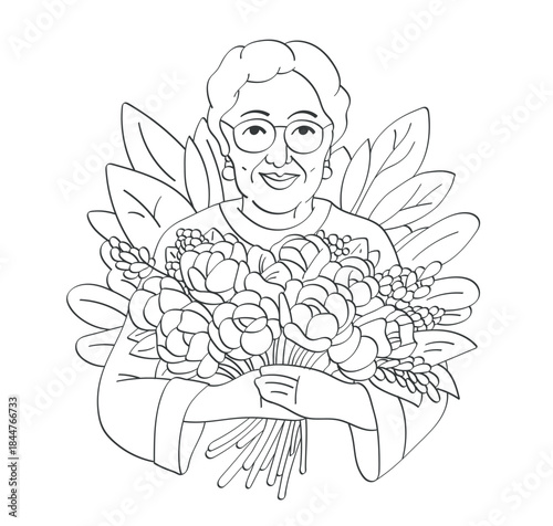 Line Coloring Card Gift for your beloved grandmother on her birthday, March 8, and any other holiday for children, adults, boys, girls, grandmothers, parents, and school. Congratulate your grandmother