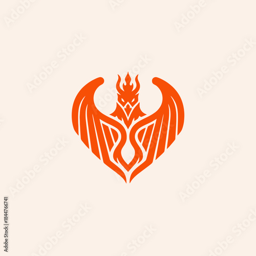 Orange mythical creature with wings and crown logo.