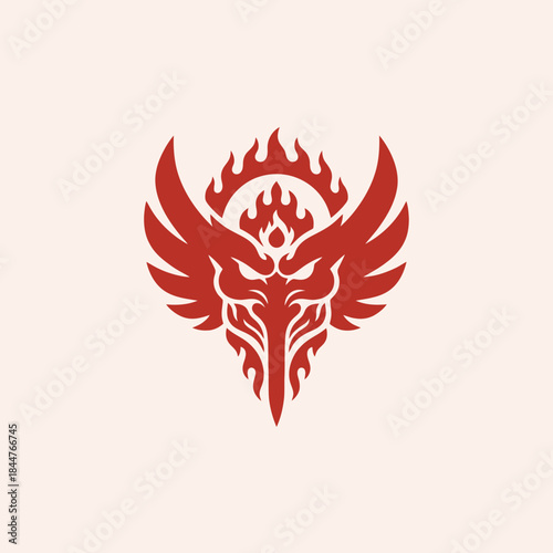 Red Phoenix Bird with Fiery Crown Logo Design.