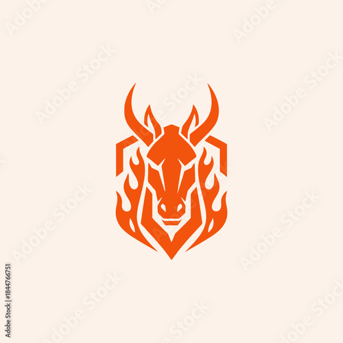 Stylized Fiery Bull Head Logo Design with Geometric Elements.