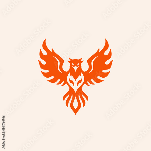 Stylized Orange Phoenix Bird Emblem with Wings Spread Wide 1.