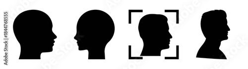 Biometric scanning and facial recognition technology concept represented by head silhouettes