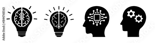 A set of icons representing different concepts of thinking, innovation, and artificial intelligence