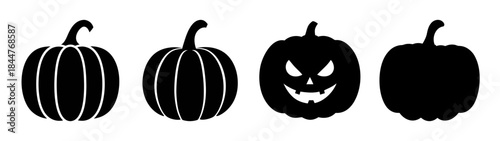 Four different black pumpkin silhouettes for halloween and autumn design elements