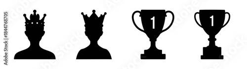 A collection of black silhouette icons representing royal crowns and winner trophies