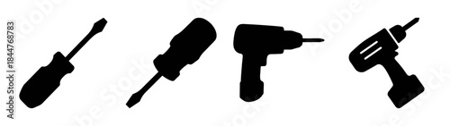 Minimalist silhouette icons of essential hand and power tools