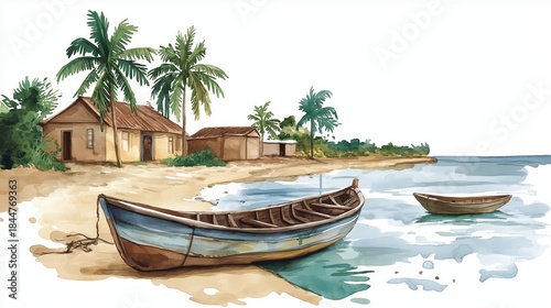 Ouidah. Ouidah hand drawn watercolor illustration on white background