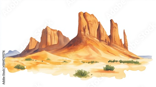 Tassili n’Ajjer National Park. Tassili n’Ajjer National Park hand drawn watercolor illustration on white background