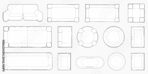 Minimalist furniture arrangement a top down view of sofas and tables