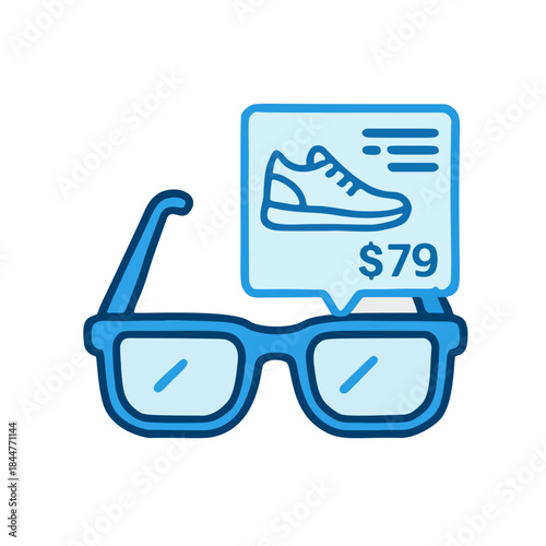 Icon "Augmented Reality (AR) in Retail" - AR glasses projecting product information over an image of shoes.
