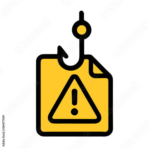 A simple yet distinctive outline icon for a phishing attack warning, featuring a bold, geometric shape with a cautionary symbol, such as a triangle with an exclamation mark, set against a bright