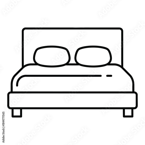 A simple line art icon of a comfortable bed with pillows for a good night's sleep