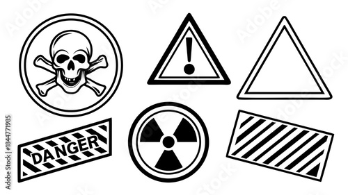 set of vector icons Warning Symbols: Hazardous Materials and Safety Signs