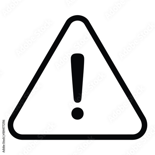 Black and white warning sign icon with exclamation mark in a triangle