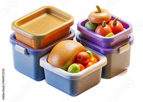 three containers with vegetables and a container with a container