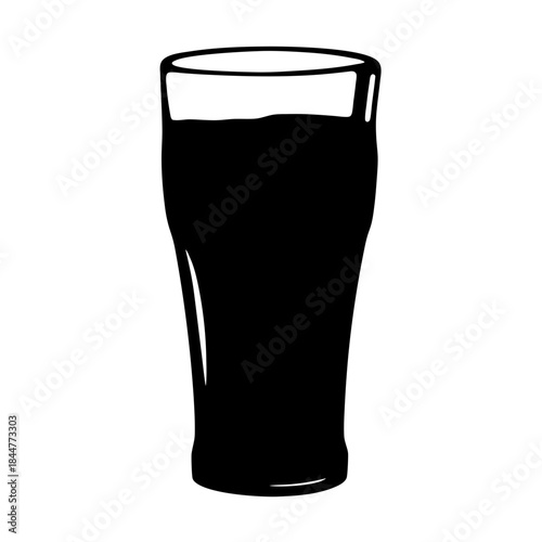 Stylized silhouette of a full pint glass containing a dark beverage like stout or coke