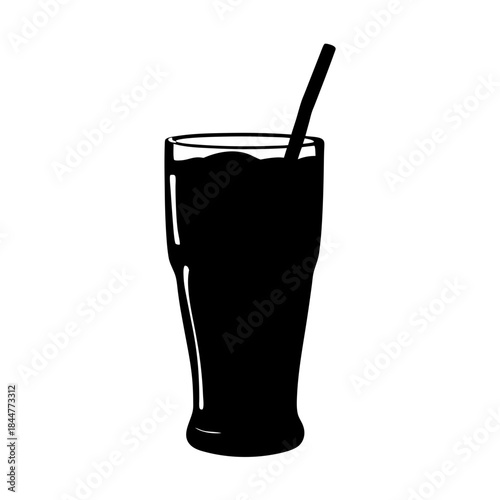 A silhouette vector art of a tall glass filled with soda or a cold beverage with a straw