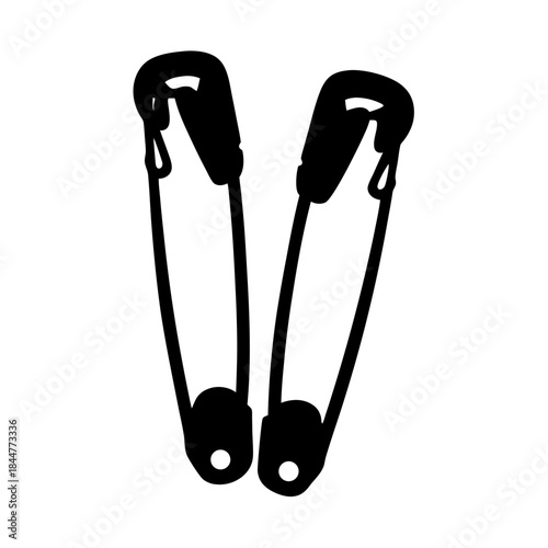 Minimalist black and white drawing featuring two safety pins side by side