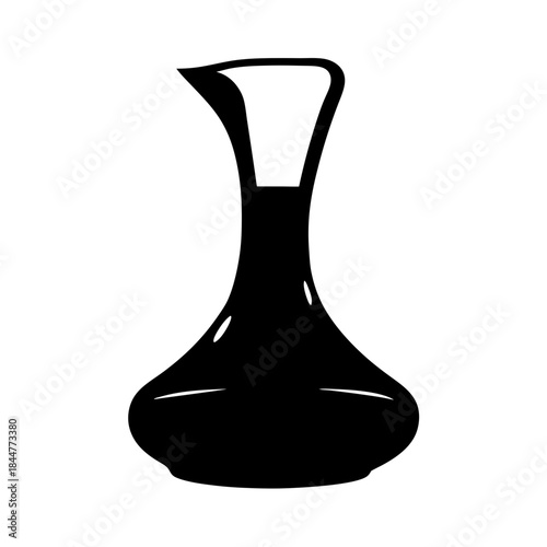Black silhouette of a modern glass wine decanter against a simple white background