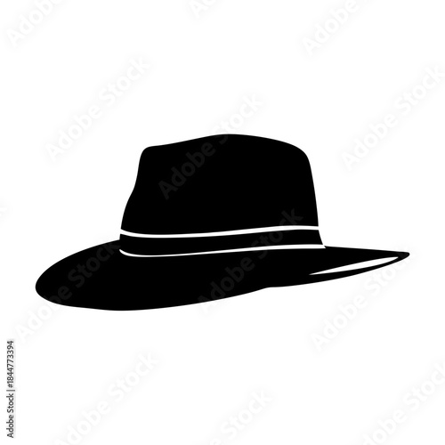 Minimalist black silhouette icon of a classic fedora hat with a detailed band