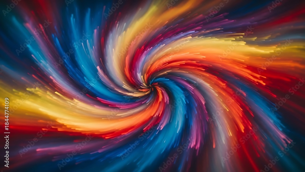 Obraz premium Colorful abstract vortex of swirling powder explosion on a black background