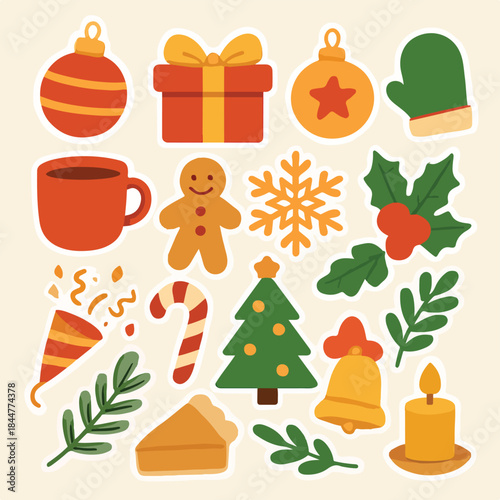 Christmas Sticker Set with Holiday Icons