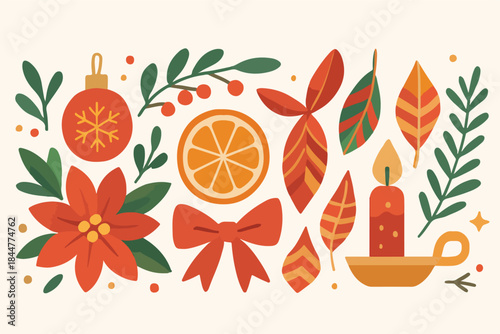 Cozy Christmas Elements Set Illustration