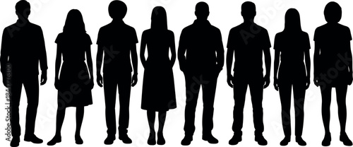 Group of people standing side by side silhouette scene