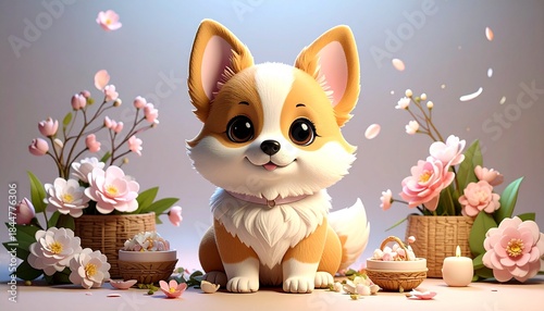 dog with flowers