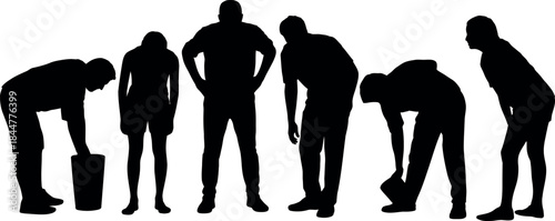 Silhouette Figures in Different Poses Standing and Squatting