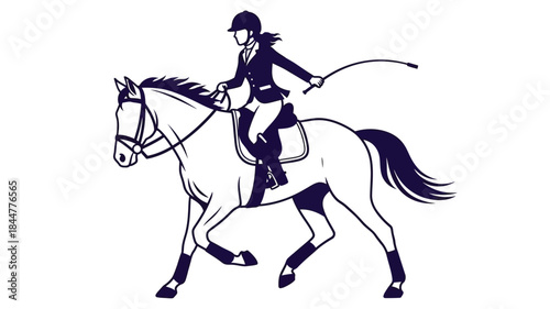Elegant equestrian silhouette depicts a rider on horseback showcasing classic horsemanship and graceful movement