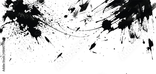 Black paint splatters on with dynamic abstract design