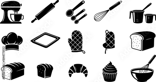 Baking kitchen tools silhouettes, Bakery silhouette, Bakery, Kitchen tools, Kitchen tools silhouettes