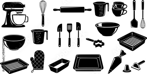 Baking kitchen tools silhouettes, Bakery silhouette, Bakery, Kitchen tools, Kitchen tools silhouettes