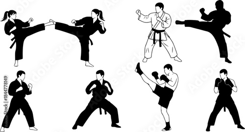 Karate Silhouettes, Martial Arts Silhouette, Karate Girl Silhouette, Karate, Kick boxing, Karate Clipart, Karate Icon