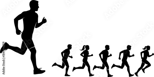 Running silhouettes, Running man and woman silhouettes, Run silhouettes, People running silhouette, Running vector
