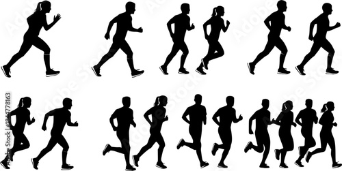 Running silhouettes, Running man and woman silhouettes, Run silhouettes, People running silhouette, Running vector