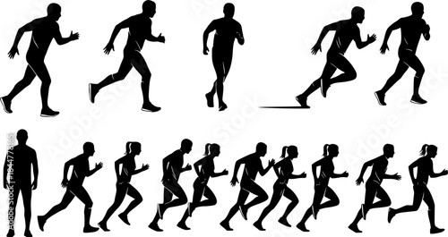 Running silhouettes, Running man and woman silhouettes, Run silhouettes, People running silhouette, Running vector