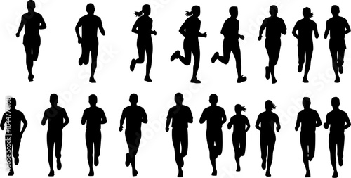 Running silhouettes, Running man and woman silhouettes, Run silhouettes, People running silhouette, Running vector