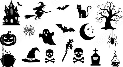 Halloween silhouettes, Halloween bundle, Collection of Halloween silhouettes, Halloween vector, Halloween, Halloween elements icon