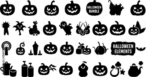 Halloween silhouettes, Halloween bundle, Collection of Halloween silhouettes, Halloween vector, Halloween, Halloween elements icon