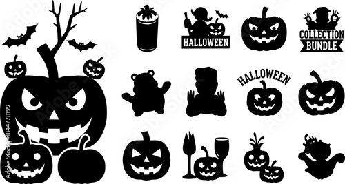 Halloween silhouettes, Halloween bundle, Collection of Halloween silhouettes, Halloween vector, Halloween, Halloween elements icon