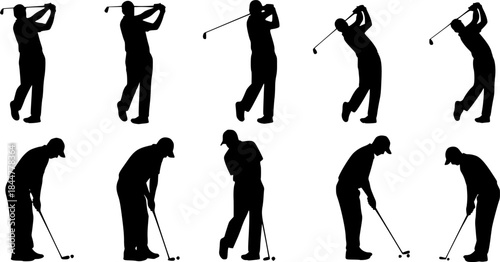 Golf player silhouettes, Golf Player cut files, Golfer silhouette, Golf player playing silhouette