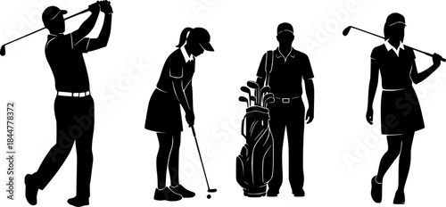 Golf player silhouettes, Golf Player cut files, Golfer silhouette, Golf player playing silhouette