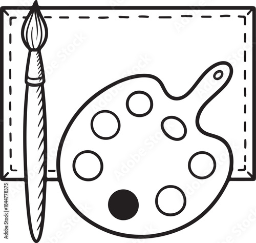 Classic art tools: a simple line art illustration of a paintbrush and a painter's palette. ideal for creativity, education, and artistic design.
