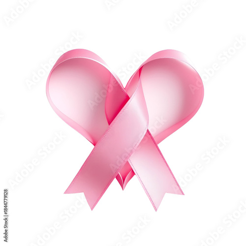 Decorative ribbon heart printed white background, isolated on transparent background